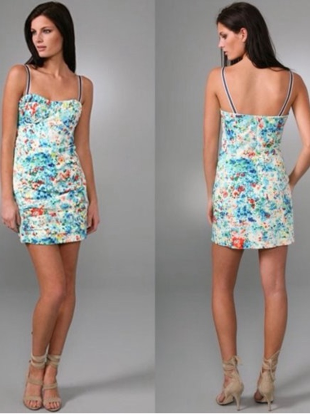 Floral Watercolor Print Strapless/spaghetti Mini Dress by Nanette Lenore